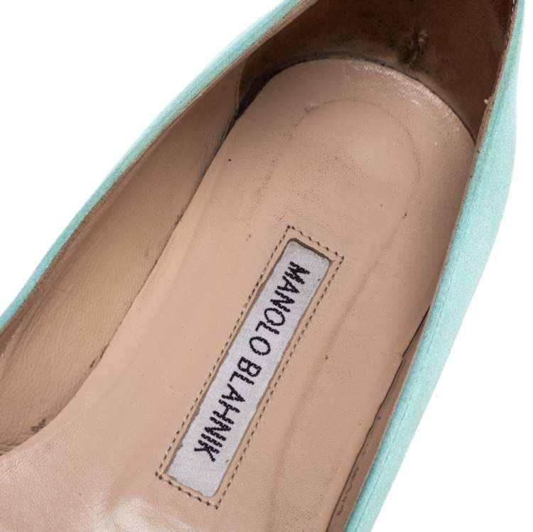 Pre Owned Manolo Blahnik Blue Satin Hangisi Flats Size 36.5