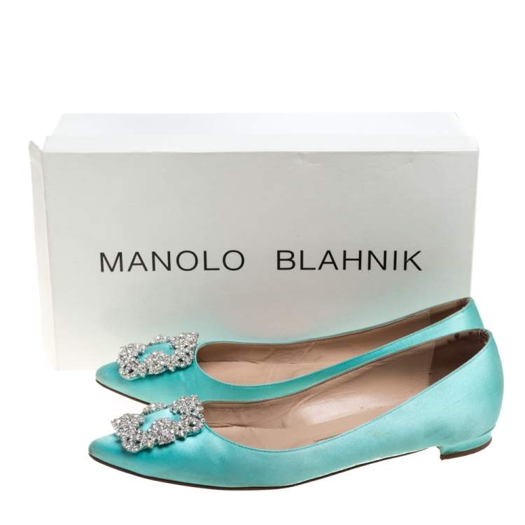 Pre Owned Manolo Blahnik Blue Satin Hangisi Flats Size 36.5