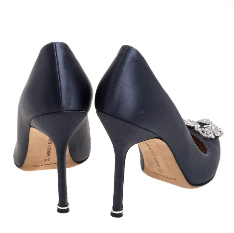 Pre Owned Manolo Blahnik Grey Satin Hangisi Pumps Size 38