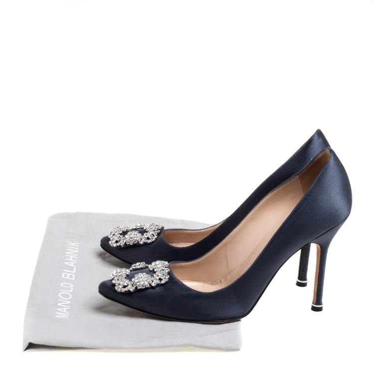 Pre Owned Manolo Blahnik Grey Satin Hangisi Pumps Size 38