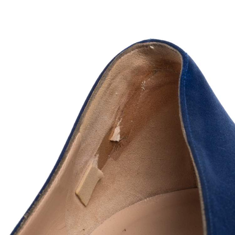 Pre Owned Manolo Blahnik Blue Satin Hangisi Embellished Ballet Flats Size 40.5