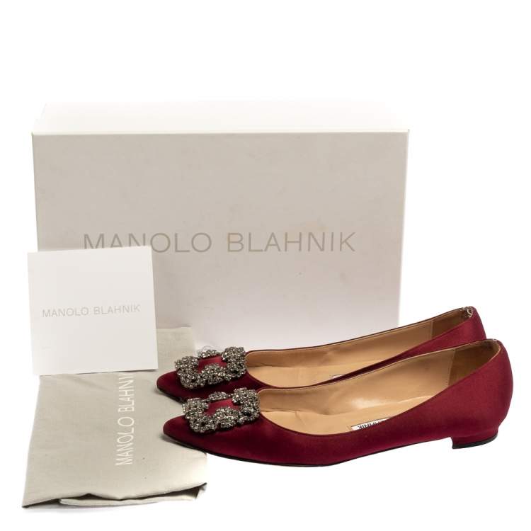 Pre Owned Manolo Blahnik Burgundy Satin Hangisi Flats Size 36