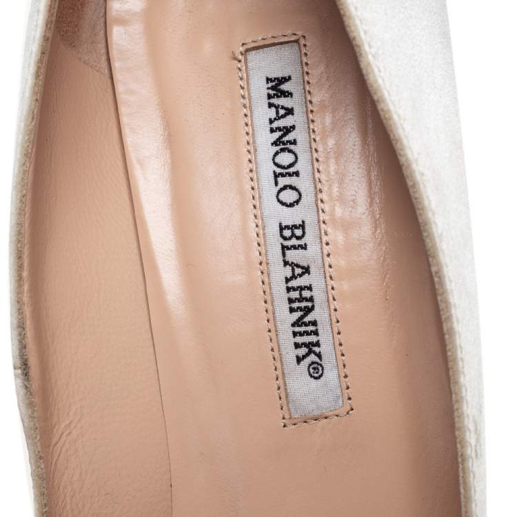 Pre Owned Manolo Blahnik White Satin Hangisi Crystal Embellished Pumps Size 38.5