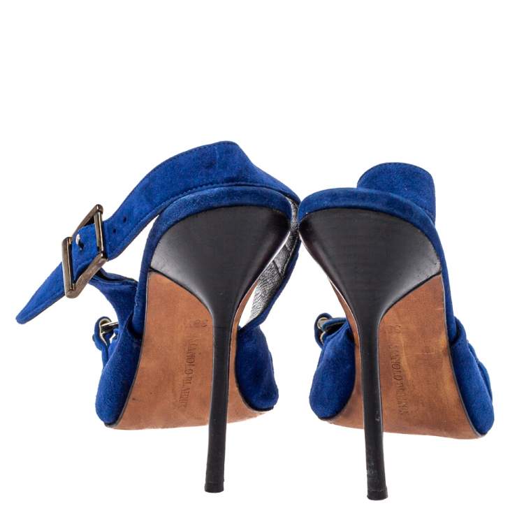 Pre Owned Manolo Blahnik Blue Suede Slingback Sandals Size 39.5