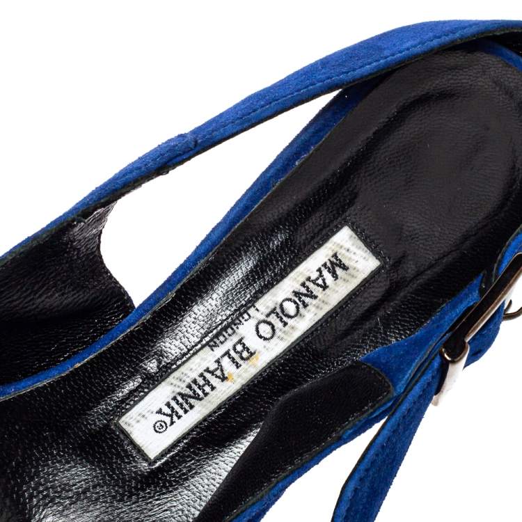 Pre Owned Manolo Blahnik Blue Suede Slingback Sandals Size 39.5