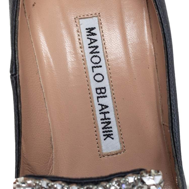 Pre Owned Manolo Blahnik Grey Satin Embellished Borlak Pumps Size 37