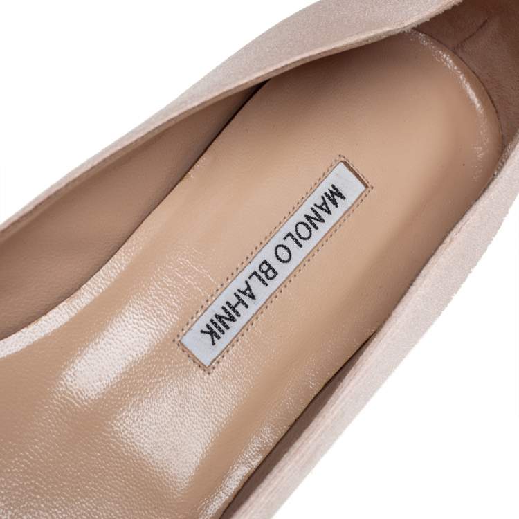 Pre Owned Manolo Blahnik Nude Satin Crystal Embellished Ballet Flats Size 41