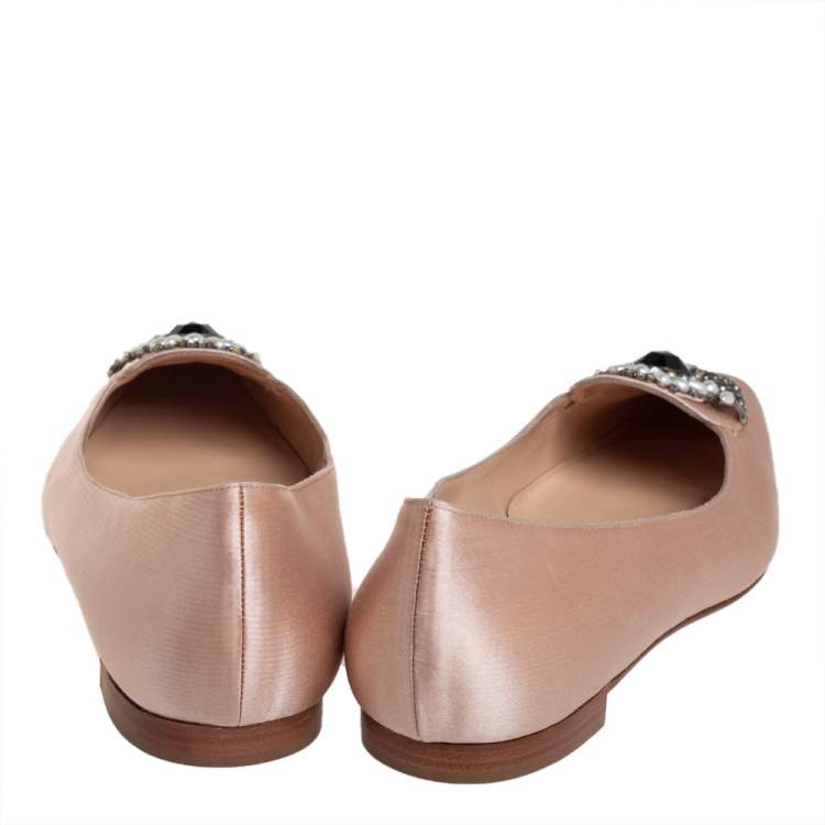 Pre Owned Manolo Blahnik Nude Satin Crystal Embellished Ballet Flats Size 41