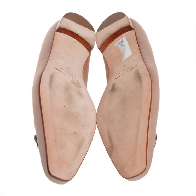 Pre Owned Manolo Blahnik Nude Satin Crystal Embellished Ballet Flats Size 41