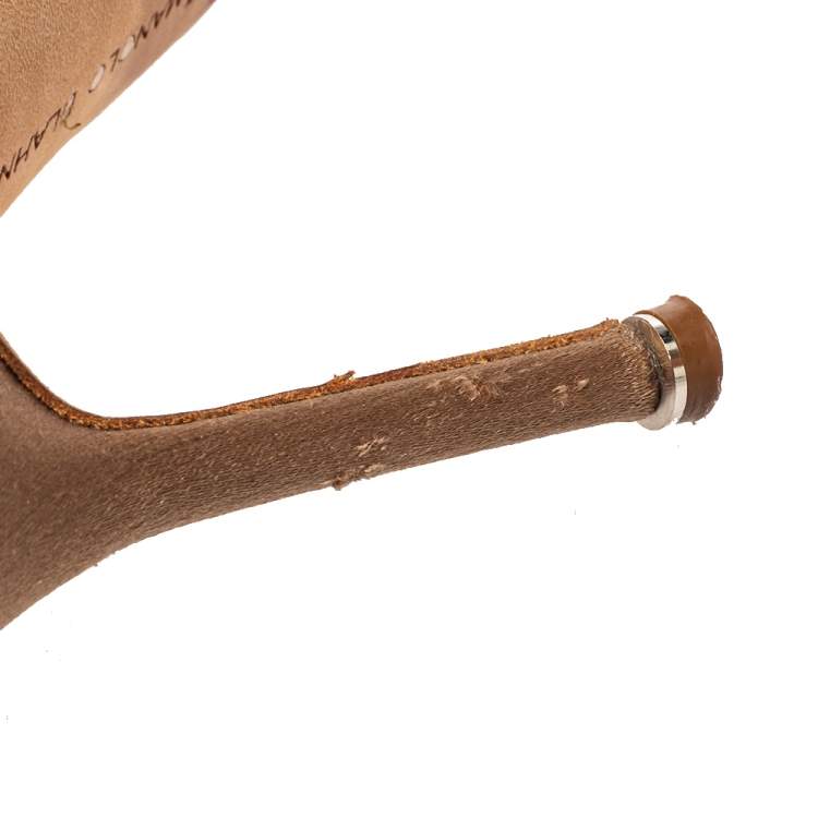 Pre Owned Manolo Blahnik Beige Satin Hangisi Pumps Size 37.5