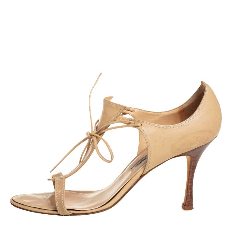 Pre Owned Manolo Blahnik Beige Leather Sandals Size 40.5
