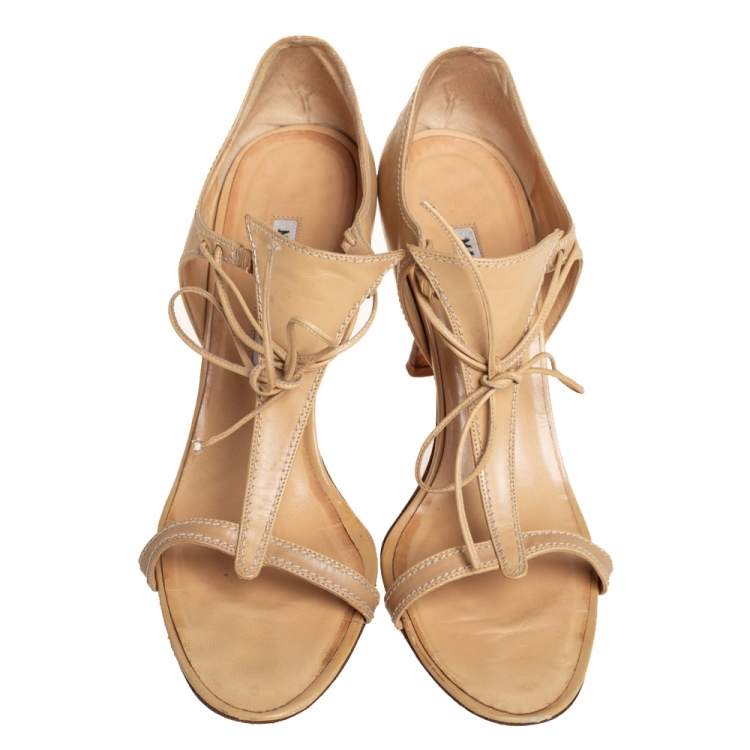 Pre Owned Manolo Blahnik Beige Leather Sandals Size 40.5