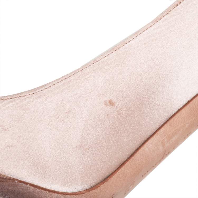 Pre Owned Manolo Blahnik Beige Satin Hangisi Embellished Pointed Toe Pumps Size 36.5