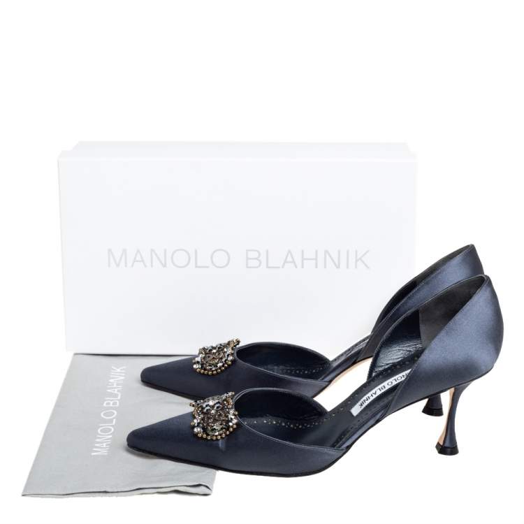 Pre Owned Manolo Blahnik Blue Satin Crystal Embellished Pumps Size 40.5