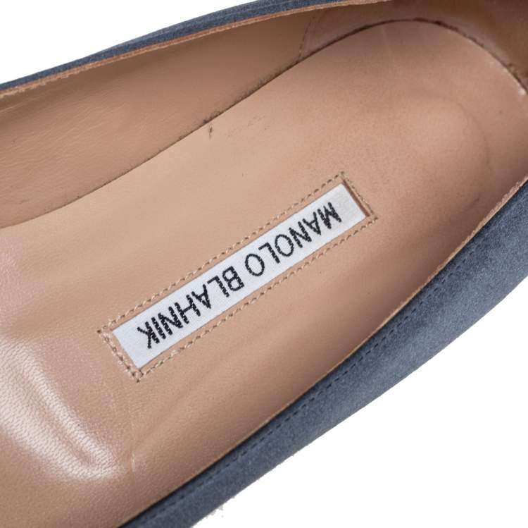 Pre Owned Manolo Blahnik Grey Satin Hangisi Ballet Flats Size 39.5