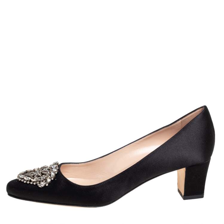 Pre Owned Manolo Blahnik Black Satin Okkato Pumps Size 36.5