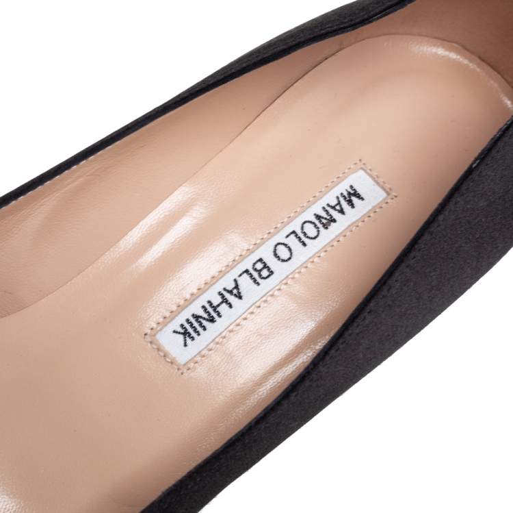 Pre Owned Manolo Blahnik Black Satin Okkato Pumps Size 36.5