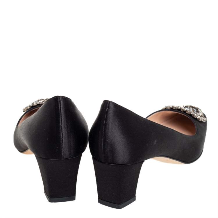 Pre Owned Manolo Blahnik Black Satin Okkato Pumps Size 36.5