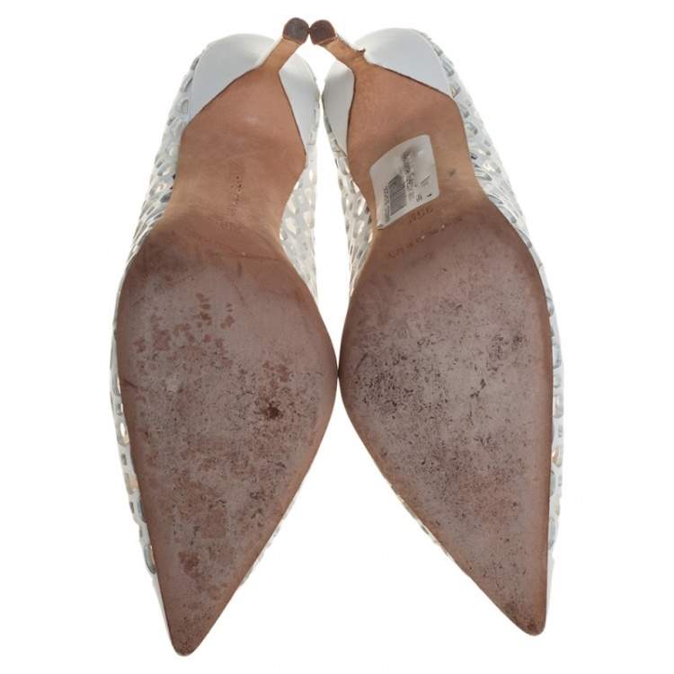 Pre Owned Manolo Blahnik White Laser Cut Leather BB Laserato Pumps Size  35.5