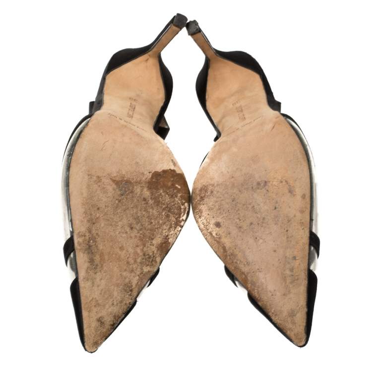 Pre Owned Manolo Blahnik Black Satin and PVC Slingback Gotrianc Sandals Size 38