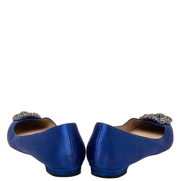 Pre Owned Manolo Blahnik Blue Satin Hangisi Flats Size 39.5