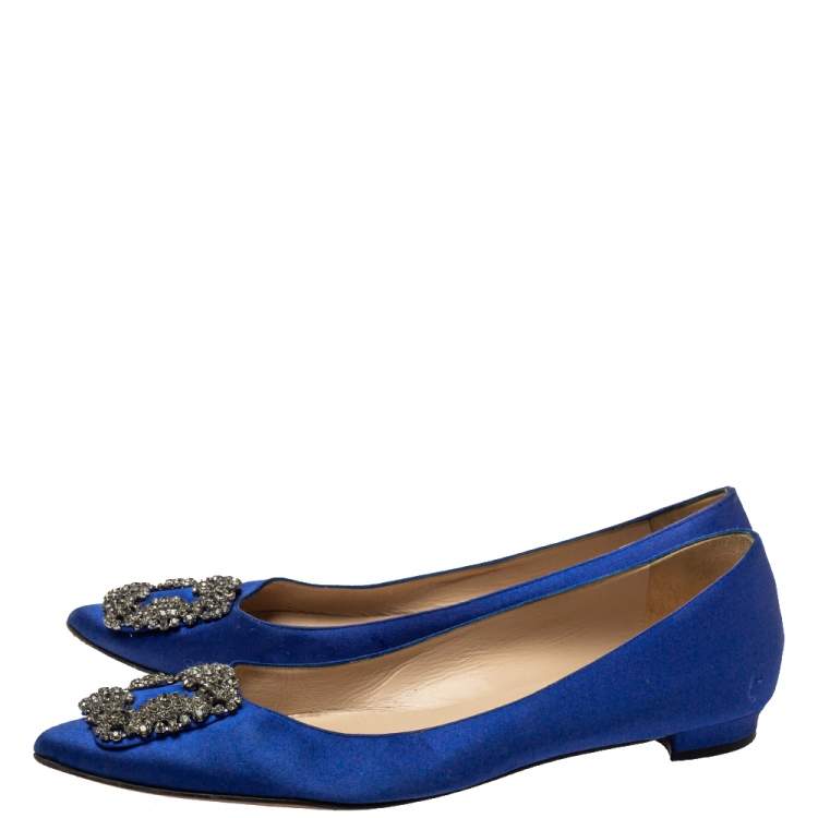 Manolo Blahnik Blue Satin Hangisi Flats Size 39 5 Manolo Blahnik Tlc