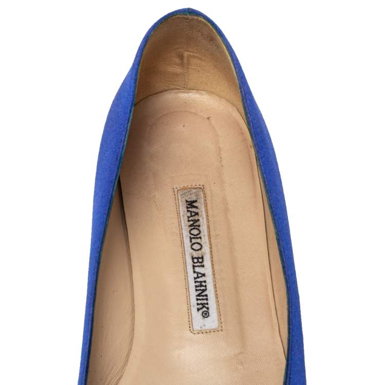 Pre Owned Manolo Blahnik Blue Satin Hangisi Flats Size 39.5