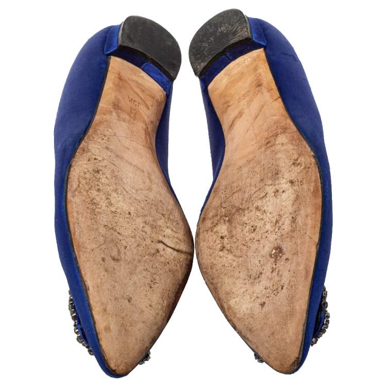 Pre Owned Manolo Blahnik Blue Satin Hangisi Flats Size 39.5