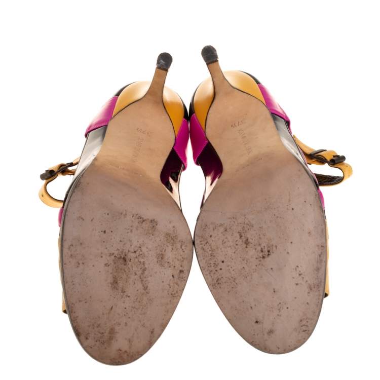 Pre Owned Manolo Blahnik Muticolor Patent And Leather  Ankle Strap Sandals Size 37.5