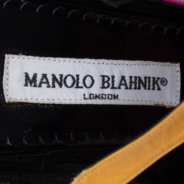 Pre Owned Manolo Blahnik Muticolor Patent And Leather  Ankle Strap Sandals Size 37.5