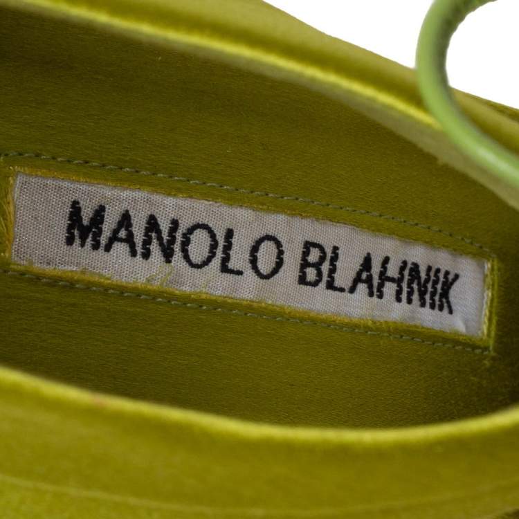 Pre Owned Manolo Blahnik Green Pleated Satin Reya Pumps Size 37.5