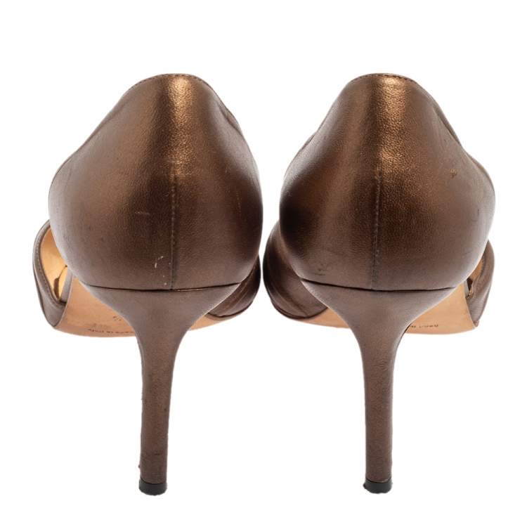 Pre Owned Manolo Blahnik Brown Pleated Leather Sedaraby D'orsay Sandals Size 39.5