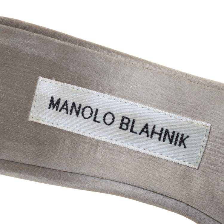 Pre Owned Manolo Blahnik Black Satin and Lace Borli Crystal Embellished Mule Sandals Size 39.5