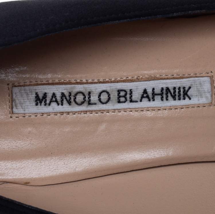 Pre Owned Manolo Blahnik Black Satin Hangisi Embellished Pointed Toe Pumps Size 38