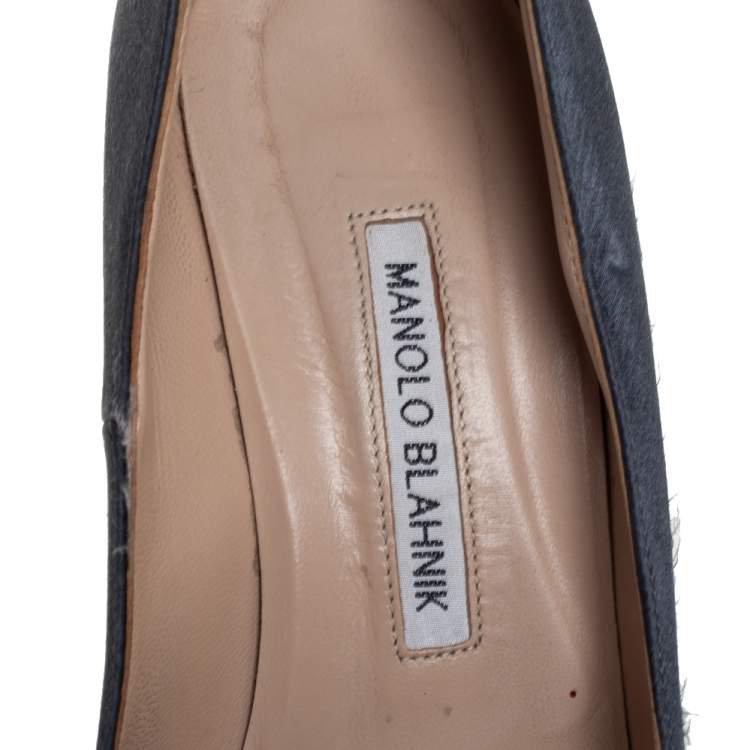Pre Owned Manolo Blahnik Grey Satin Hangisi Embellished Pumps Size 38