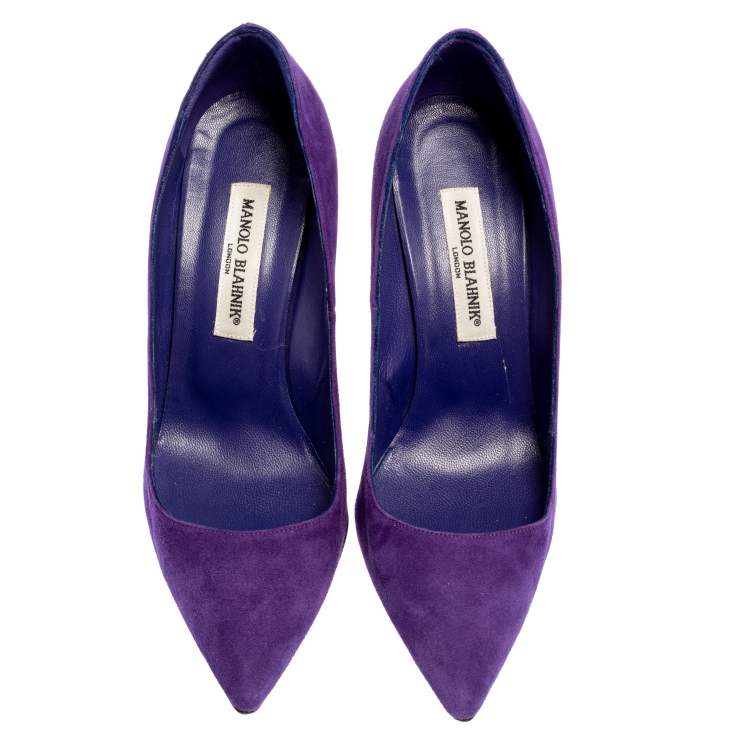 Pre Owned Manolo Blahnik Purple Suede BB Pointed Toe Pumps Size 37.5