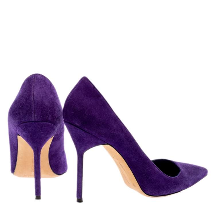 Pre Owned Manolo Blahnik Purple Suede BB Pointed Toe Pumps Size 37.5