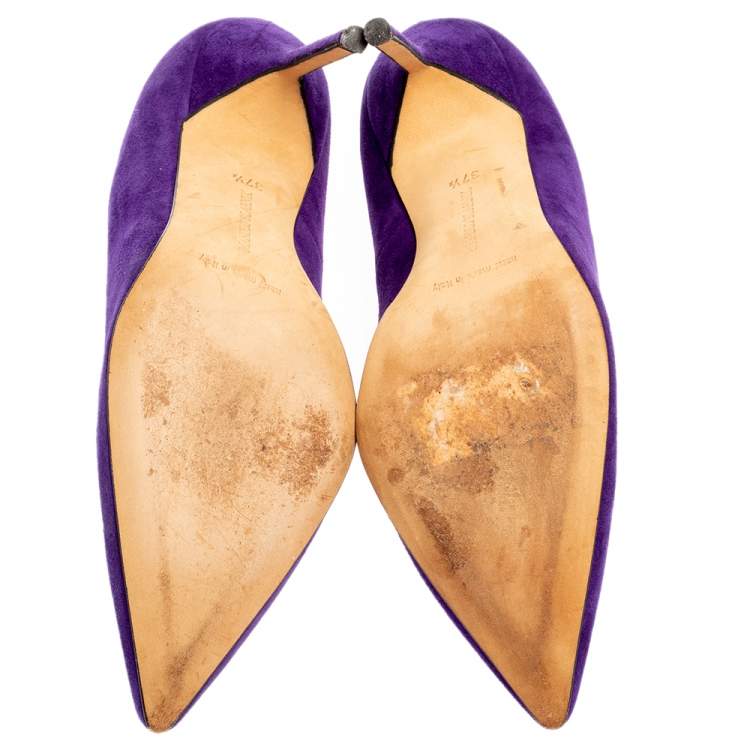 Pre Owned Manolo Blahnik Purple Suede BB Pointed Toe Pumps Size 37.5