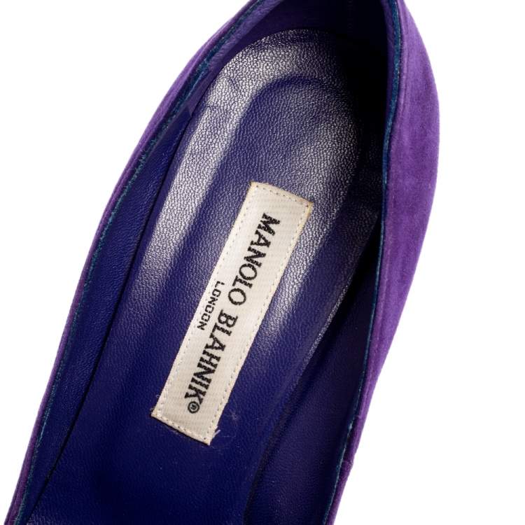 Pre Owned Manolo Blahnik Purple Suede BB Pointed Toe Pumps Size 37.5