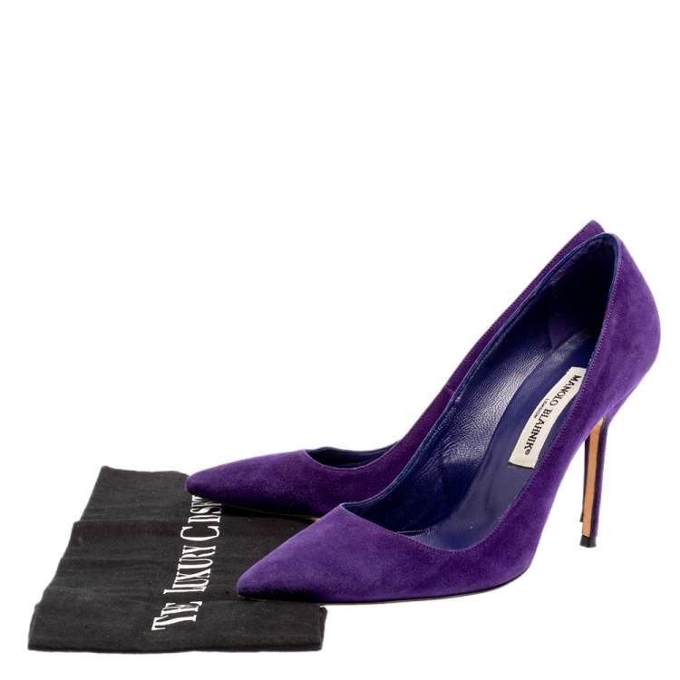 Pre Owned Manolo Blahnik Purple Suede BB Pointed Toe Pumps Size 37.5