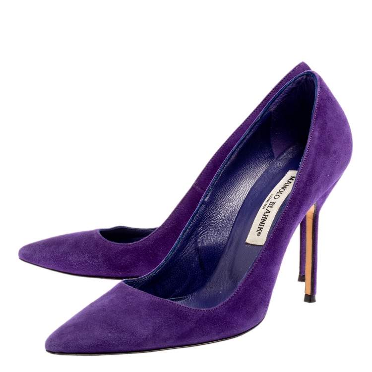 Pre Owned Manolo Blahnik Purple Suede BB Pointed Toe Pumps Size 37.5