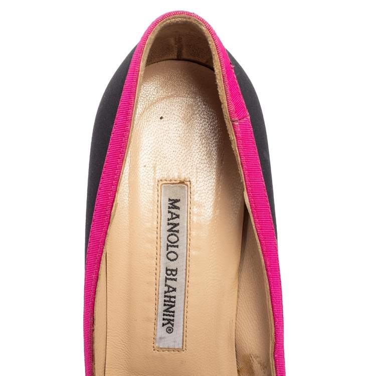 Pre Owned Manolo Blahnik Black/Pink Fabric Gotrian Crystal Embellished Pumps Size 37