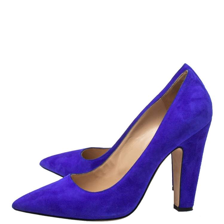 Pre Owned Manolo Blahnik Blue Suede Alba Block Heel Pumps Size 40.5