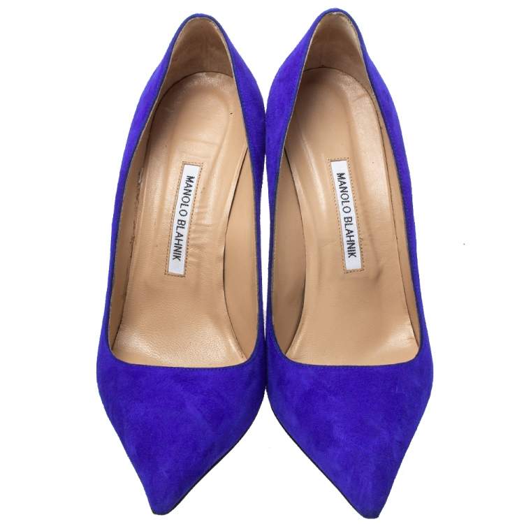 Pre Owned Manolo Blahnik Blue Suede Alba Block Heel Pumps Size 40.5