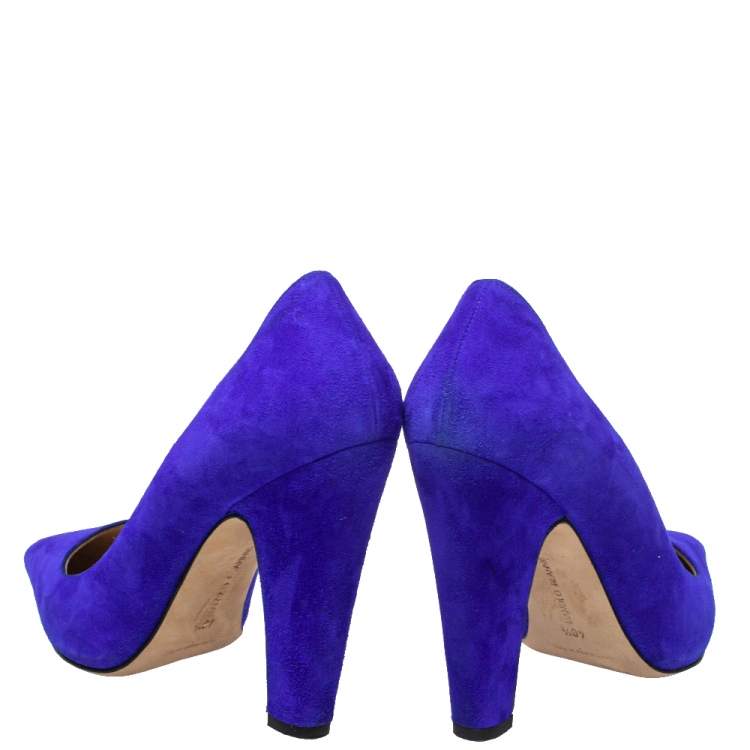 Pre Owned Manolo Blahnik Blue Suede Alba Block Heel Pumps Size 40.5