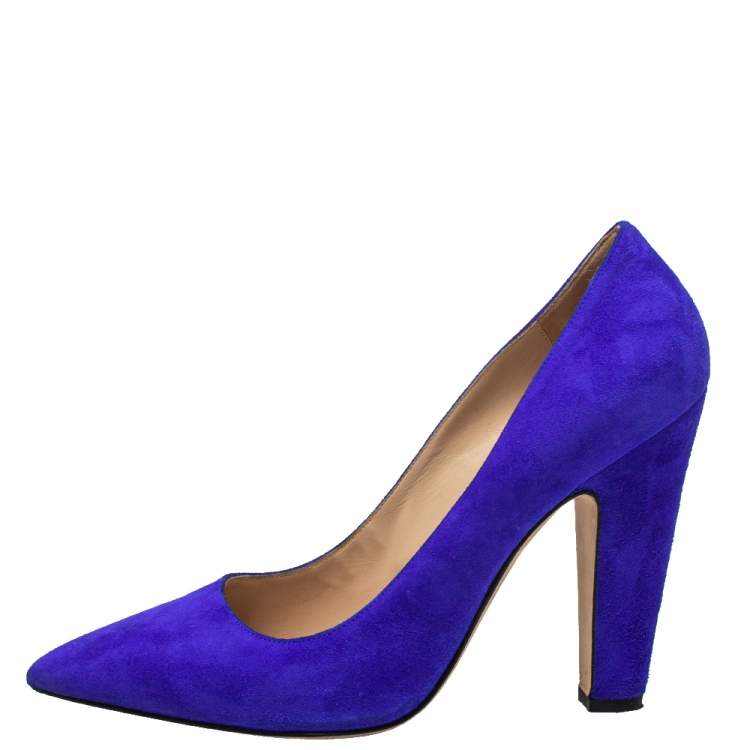 Pre Owned Manolo Blahnik Blue Suede Alba Block Heel Pumps Size 40.5