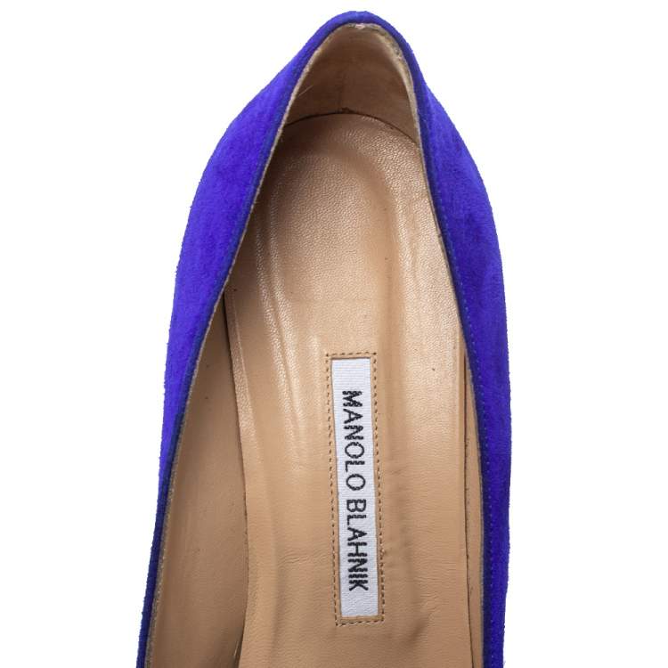 Pre Owned Manolo Blahnik Blue Suede Alba Block Heel Pumps Size 40.5