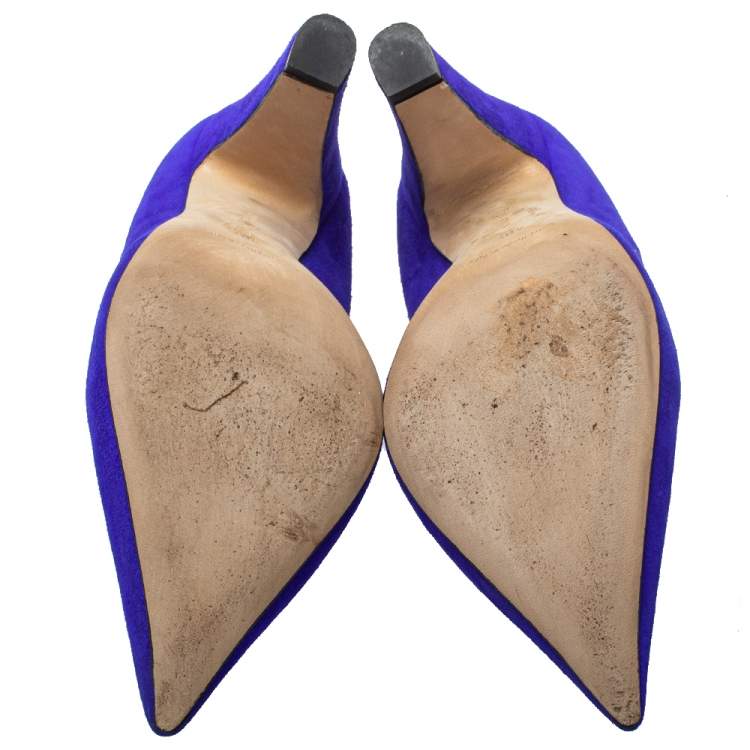 Pre Owned Manolo Blahnik Blue Suede Alba Block Heel Pumps Size 40.5
