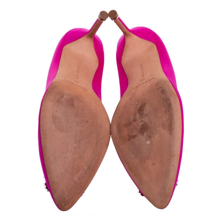 Pre Owned Manolo Blahnik Pink Satin Hangisi Embellished Pumps Size 40