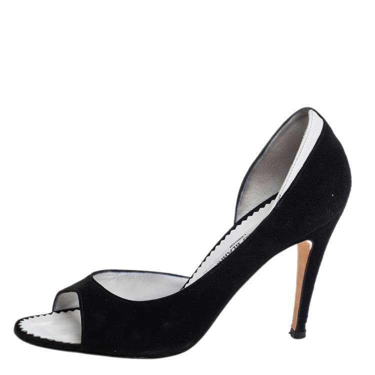 Pre Owned Manolo Blahnik Black Suede Peep Toe Pumps Size 36.5